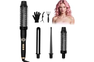 Ukliss 3 in 1 Curling Iron Set, Heated Round Brush for Straightening Curling Detangling, Ceramic Curling Wand for Versatile Styling, Dual Voltage Curling Iron Travel Friendly (Black)