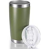 20 oz Tumbler Stainless Steel Tumblers with Lid Double Wall Vacuum Insulated Coffee Mug 20oz Powder Coated Cup for Hot and Cold Drinks, Army Green, 1 pack