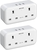 Mscien 4 Outlet USB Plug Adaptor UK 13A 3 USB Ports Dual 2 Pin Bottom Socket