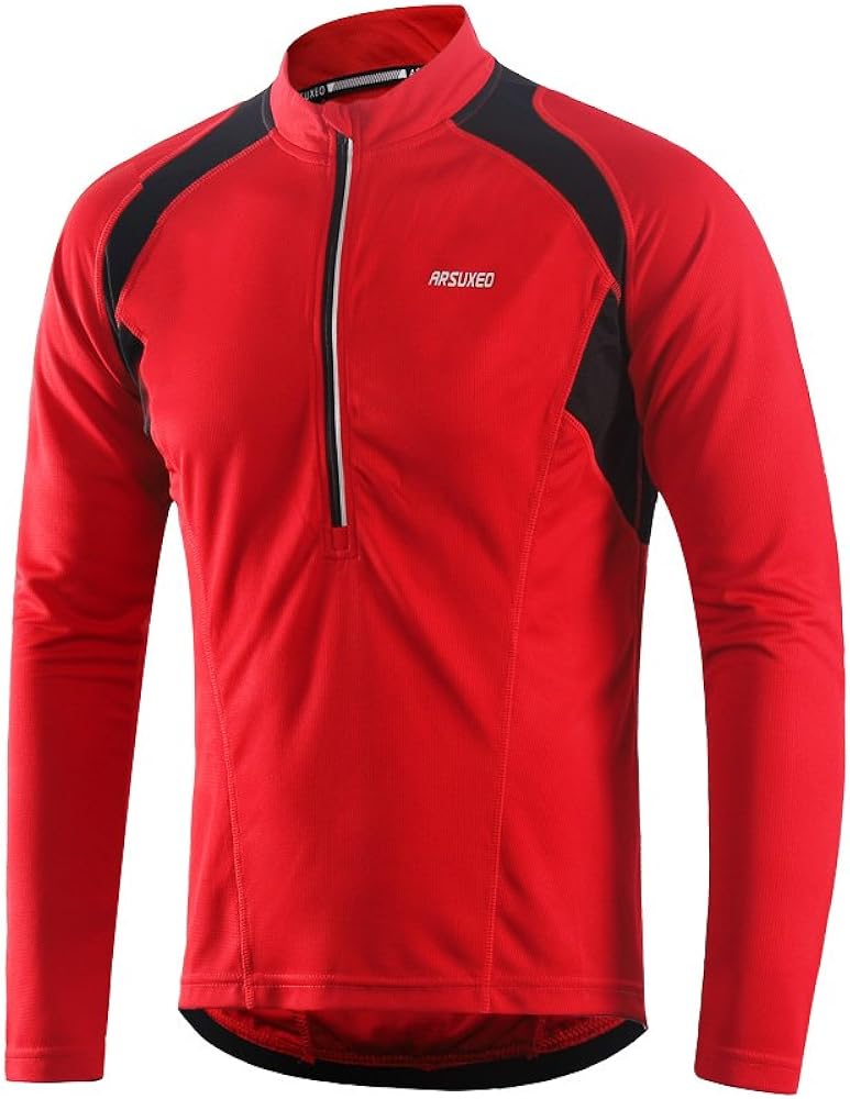 ARSUXEO Men's Half Zipper Cycling Jerseys Long Sleeves MTB Bike Shirts 6031: Clothing