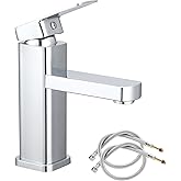 Bathroom Basin Tap Washroom Hot and Cold Mixer Tap Single Lever Bathroom Sink Faucet with 24Inch Water Supply Line, Chrome