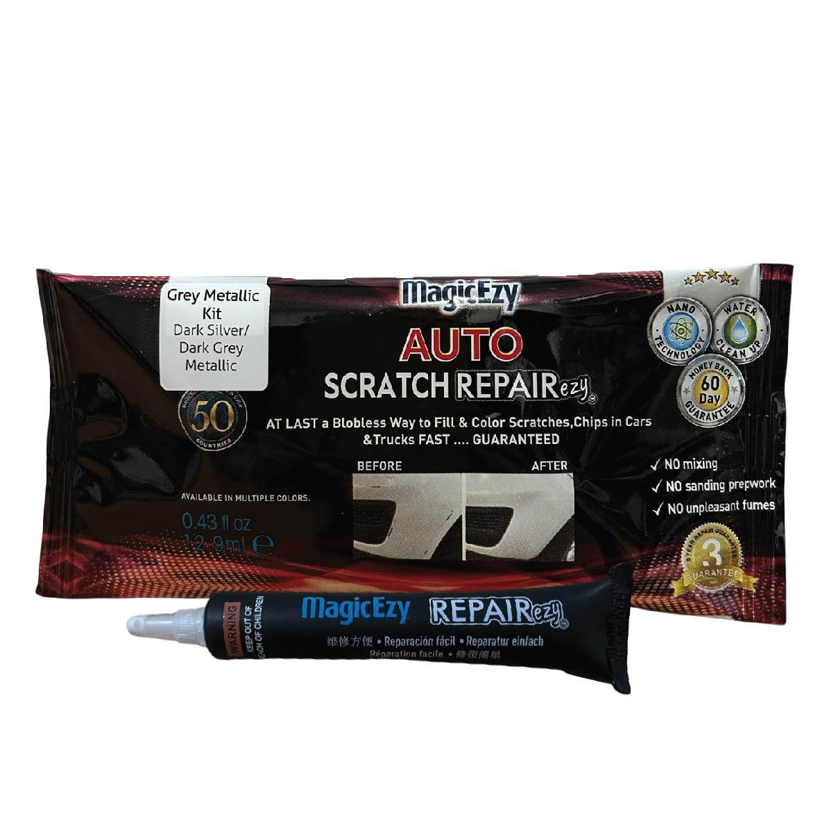 MagicEzy Auto Scratch RepairEzy - (Grey Metallic Kit) Auto Touch up Car Paint Scratches and Chip Repairs - All Makes and Models - No Need for Fctor y Color Match