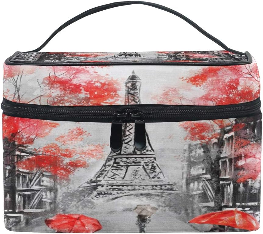 AUUXVAMakeup Bag Vintage Paris Eiffel Tower Cosmetic Case Travel Portable Carry Cosmetic Brush Box Organizer Storage for Women