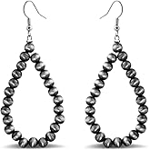 Teppdfann Handcrafted Navajo Pearls Turquoise Jewelry Boho Beaded Teardrop Earrings, Stylish Teardrop Drop Dangle Earrings for Women