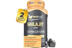 Herbtonics Shilajit for Men & Women with Ashwagandha, Korean Red Ginseng, Rhodiola Rosea, Ginkgo Biloba, Tongkat Ali | Fulvic Acid & Trace Minerals for Stamina & Immunity | 60 Vegan Capsules