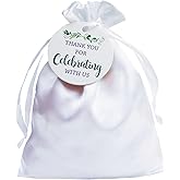 GUIFIER 30 PCS 5 x 7 Inches White Satin Gift Bags with Drawstring and Tags, Silk Jewelry Bags, Party Favor Bags, Fabric Gift Wrap Bags for Baby Shower, Bridal Shower, Christmas, Birthday, Wedding