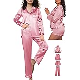WJing Yi Jia 4Pcs Womens Silk Pajamas Set XS-XXL Satin Pajama Sets for women Silky Pj Set Sleepwear Pjs Nightwear Loungewear