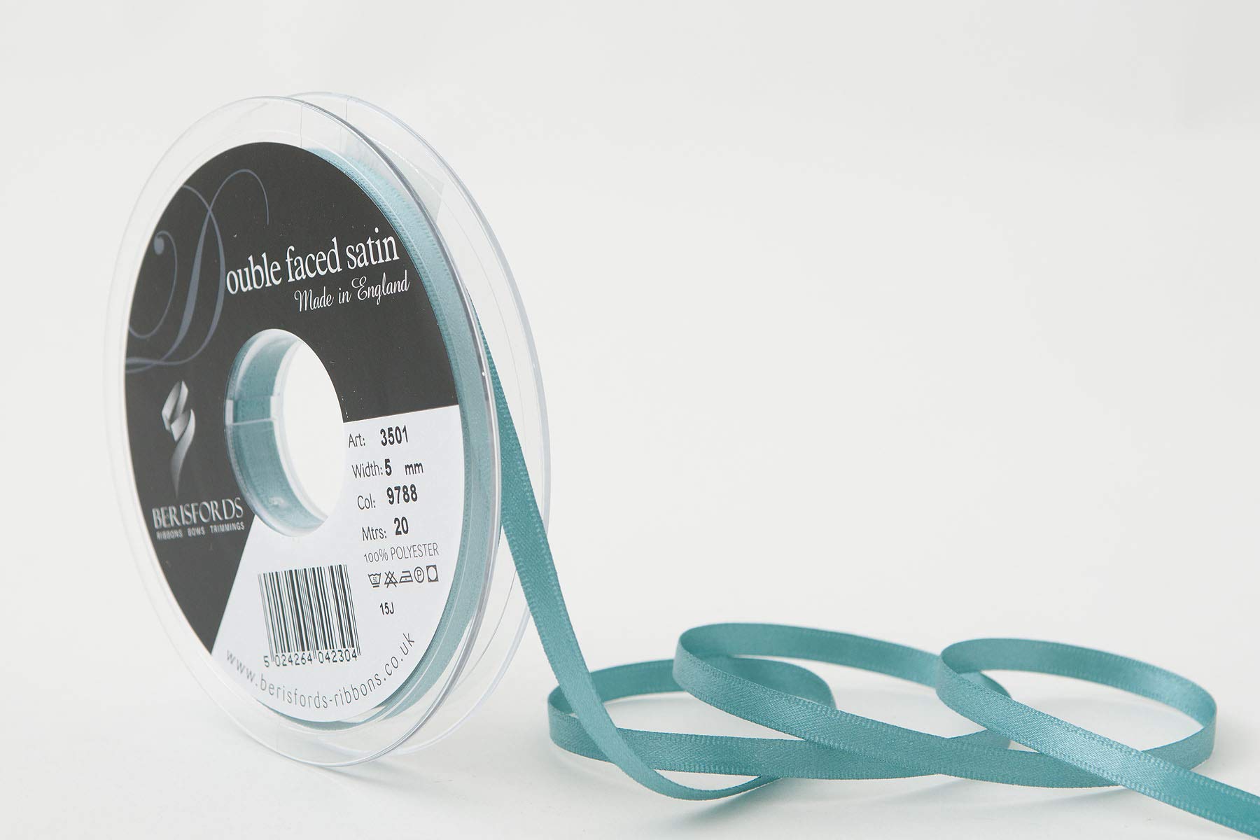 Berisfords Double FACE Poly Satin Ribbon, Petrol, 5 mm