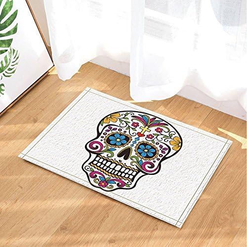 limttednethard Weird Decor, Cplourful Skull, Bath Rugs, Non-Slip Doormat Floor Entryways Indoor Front Door Mat, Kids Bath Mat, 15.7x23.6in, Bathroom Accessories