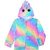 Girls Hoodie Kids Jacket Zip Up Sweatshirt Rainbow Unicorn Clothes with Pockets