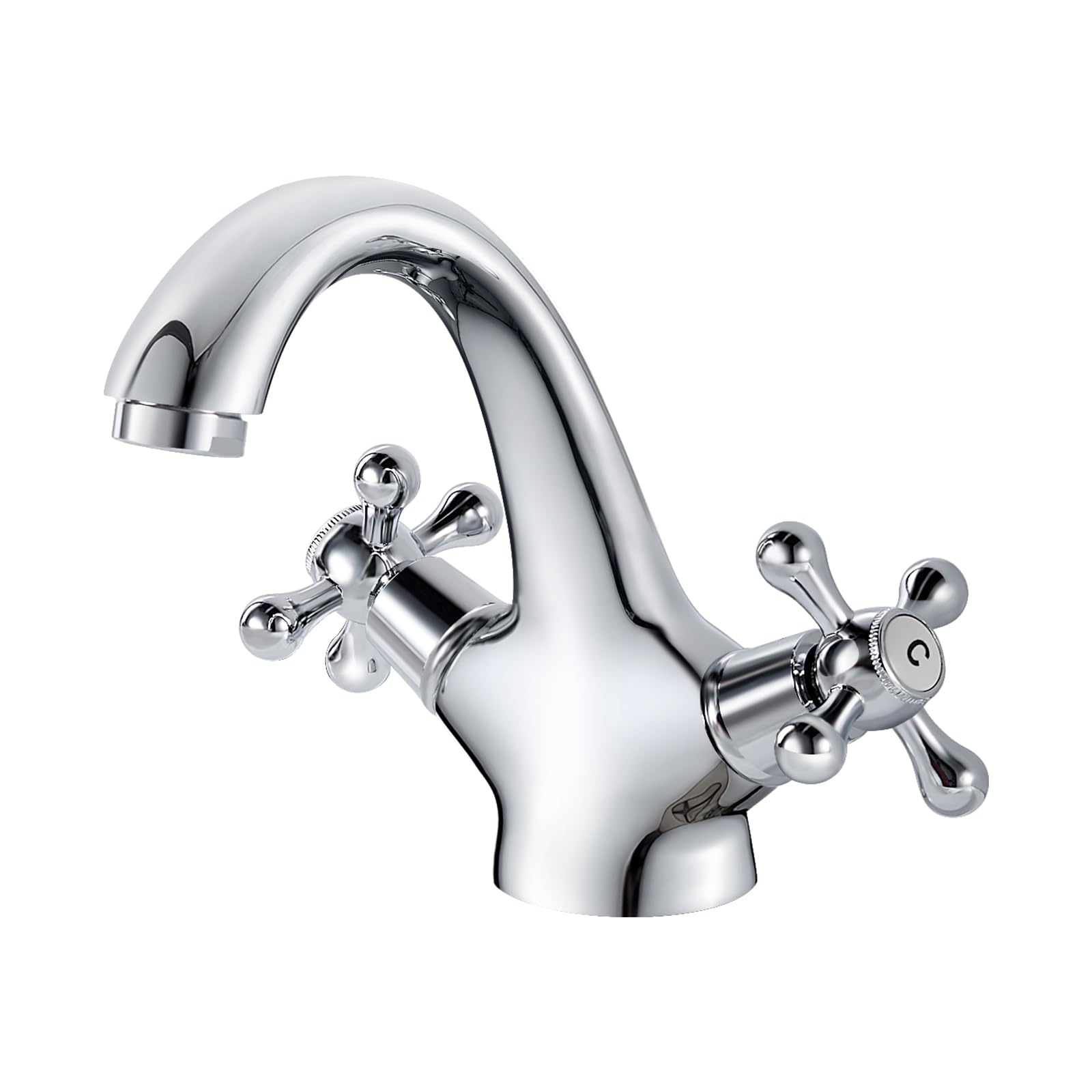 Victorian Basin Mixer Tap Monobloc Bathroom Sink Tap Dual Lever Traditional Bathroom Faucet with UK Standard Hoses, Single Lever Hot and Cold Mixer, Polished Chrome