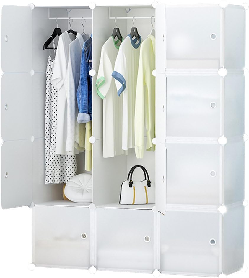 ETTBJA DIY Wardrobe Portable Translucent Clothes Organizer Modular Storage Unit Multi-Purpose Organizer (12 Cubes With 2 Hangers)