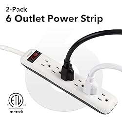 Clear Power 2-Pack 6 Outlet Power Strip with 1.5 ft