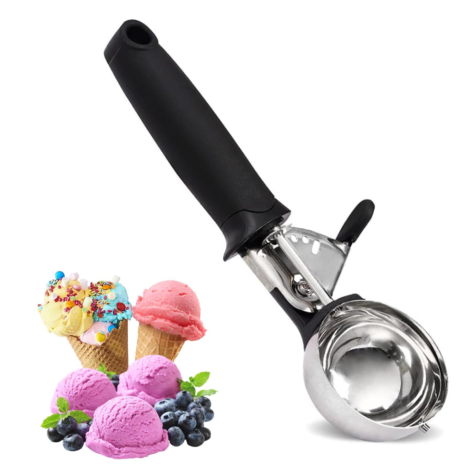 Ice Cream Scoop Stainless Steel Fruit Scoop | Multi-Purpose Stainless Steel Scoop with Easy Squeeze Trigger | Perfect for Ice Cream, Melon, Cookie Dough, & Meatballs | Durable & Ergonomic Design