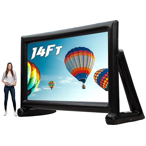 Sewinfla Upgrade PVC Airtight Movie Screen 14Ft Outdoor Inflatable Movie Screen No Need Power Supply Continuous - Supports Front and Rear Projection