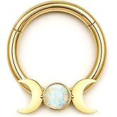 BodyBonita 16G Opal Septum Rings CZ, 316L Surgical Steel Septum Jewelry, Nose Rings Hoops Clicker, Helix Tragus Rook Daith Piercings for Women Men Silver/Gold 8 mm