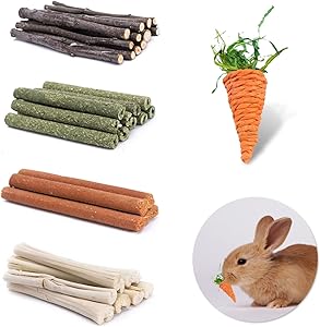 Fansisco Natural Small Animals Chew Toys Molar Sticks, Natural Apple Sticks Hay Timothy Sticks Hay Carrot Sticks Sweet Bamboo Combined for Rabbit Chinchilla Guinea Pigs Hamster Chinchilla