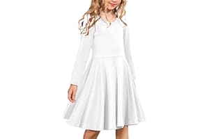 Arshiner Girls Long Sleeve Stretchy Dress A line Twirly Skater School Party Dress