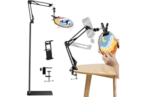 Black Adjustable Embroidery Hoops Stand for Hand Work,3-in-1 Hoop/Tablet/Phone Holder Floor Stand,Cross Stitch Frame with 360