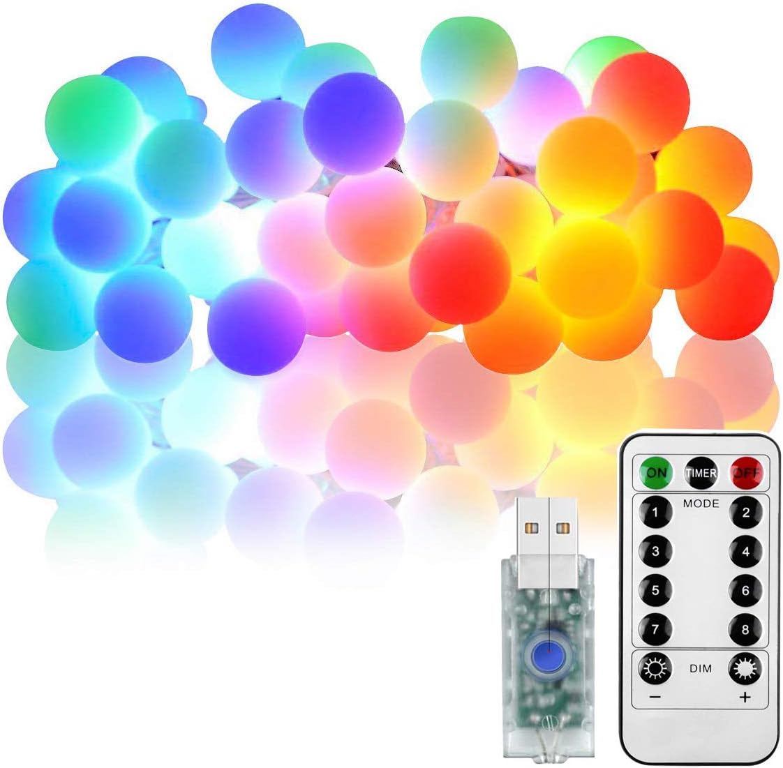 NSEN Led String Lights, Colored Globe String Lights, 44Ft 100 LED, 8 Lighting Modes, Starry String Lights for Christmas Indoor Bedroom Outdoor Garden Patio Holiday Decoration (USB)