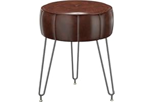 YMYNY Vanity Stool Chair, Pumpkin Style Faux Leather Stool, Pouf Couch Stool, Modern Multifunctional Make-up Stool for Bedroom, Living Room 12.6" D×12.6" W×17.32" H Brown UHBD036Z