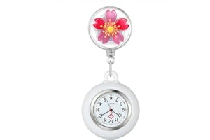 Lancardo Lapel Watch for Nurses Doctors Clip-on Hanging Nurse Watches Cute Cherry Blossoms Pattern Silicon Cover Badge Stetho