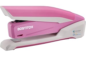 PAPERPRO Bostitch Office InPower Spring-Powered Desktop Stapler, 20 Sheet Capacity, One Finger Stapling, Includes 210 Staples, Jam Free, Opens for Tacking, Breast Cancer Awareness Pink