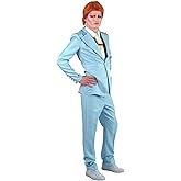 HPO Men’s Glam Rock Pop Star Blue Suit Costume – 70s Retro Singer Outfit Include Jacket, Shirt, Tie & Pants for Disco Party