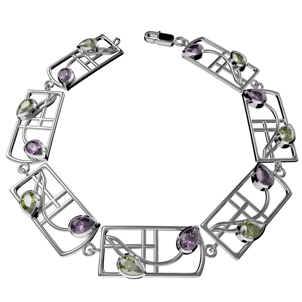 Cairn 925 Sterling silver Charles Rennie Mackintosh bracelet for women. Jewellery gift box included. Dern. 609b