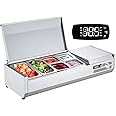 VEVOR Refrigerated Condiment Prep Station, 135 W Countertop Refrigerated Condiment Station, with 2 1/3 Pans & 4 1/6 Pans, 304 Stainless Body and PC Lid, Sandwich Prep Table with Stainless Guard, ETL