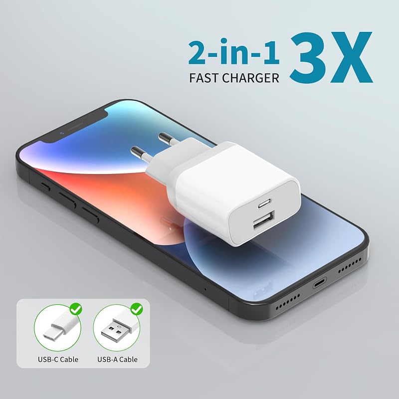 USB C Ladegerät, USBC Adapter Netzteil 20W for iPhone 16 15 14 13 12 11 Pro Max SE XS XR 8 Plus, Galaxy S23/S22/S21, Netzstecker USB Stecker Mehrfach Charger Handy Ladestecker Wufuera — Foto 4 von 7