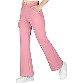 BIG ELEPHANT Girls Flare Pants with Side Pockets – Casual Bell Bottom Dress Pants for Girls, Size 6-15 Years
