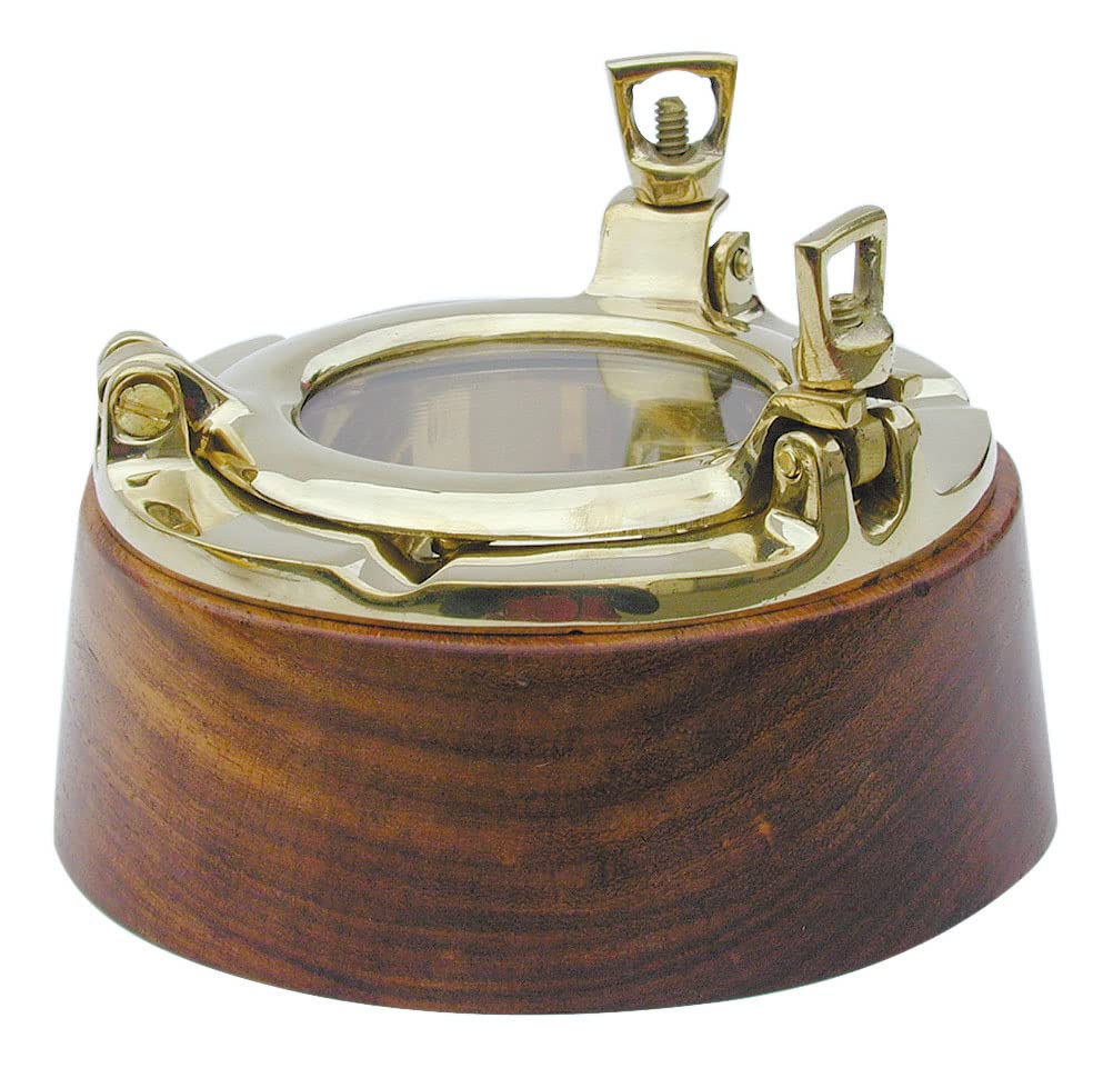 Maritime Porthole Ashtray Diameter 12 cm Wood and Brass