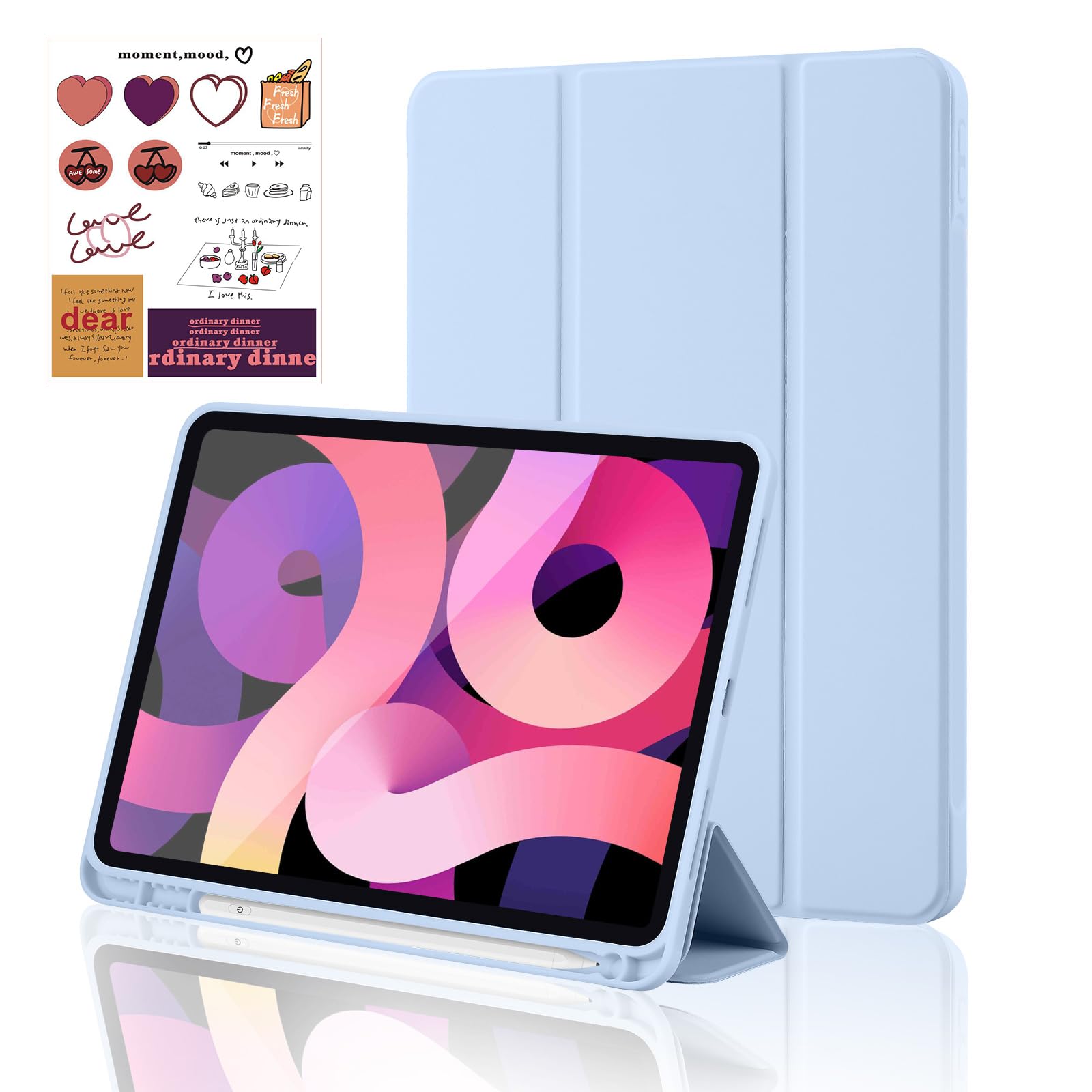 Palkitsee iPad (A16) 11th Generation Case 11 Inch 2025, iPad 10th Generation Case 10.9 Inch 2022 with Pencil Holder, Slim TPU Back Trifold Stand Cover with Bonus Stickers, Auto Wake/Sleep, Sky Blue