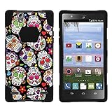 ZTE Lever LTE Phone Case, Dual Layer Shell SHOCK High Impact Kickstand Case with Unique Skull Designs for Lever LTE Z936L and Z936C by Miniturtle® - Sugar Skull Design