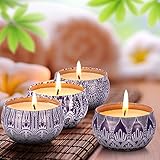 Uwax Scented Candles Blue & White Gift Set - 4 Pack Fragrance Soy Wax Candle with Aromatherapy Essential Oils - Include (Lily & Green Tea & Lilac Blossoms & Ginger Flower) - Gift for Valentine's Day
