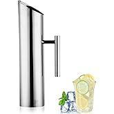 Stainless Steel Water Pitcher with Ice Guard, Metal Water Jug with Lid Cold Drinking Pitcher Beverage Container for Juice Coffee Milk, Iced/Hot Tea