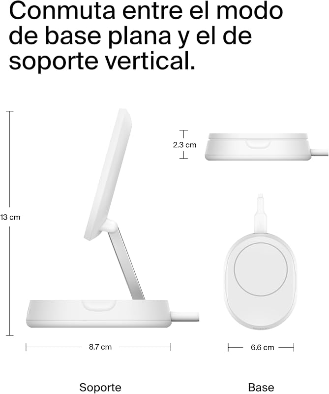 BoostCharge Pro Qi2 Carregador sem fios compatível com MagSafe, suporte de carregamento magnético conversível de 15W, para Apple iPhone 17, Air, Pixelsnap, AirPods, Adaptador de 20W - Branco