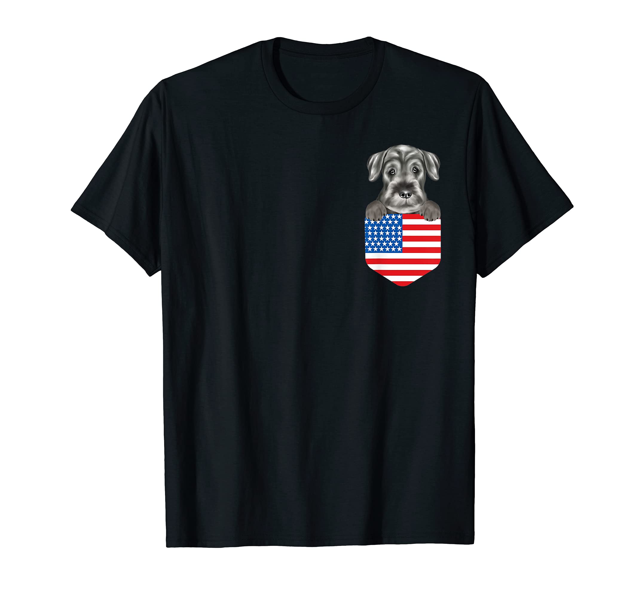 America Flag Standard Schnauzer Dog In Pocket T-Shirt