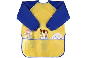 KUUQA Waterproof Play Apron Art Smock with 3 Roomy Pockets - Painting, Baking, Feeding Smock - Age 5+ years (Paints and Brush