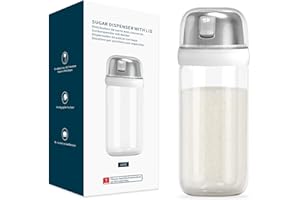 KITCHENDAO Glass Sugar Dispenser with Side Pour Spout, Built-in Lid to Slow Down Dampness with Mearsuring Marks, Elegant Borosilicate Glass Sugar Shaker, BPA Free,12oz (White)