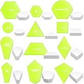 Cinnvoice 612 Pcs English Paper Piecing Supplies, Classic 1, Yellow Green | 12 Shapes Epp Acrylic Patchwork Templates with 600 Paper Piecing for Sewing Dresden Plate Triangle Hexagon Quilting Template