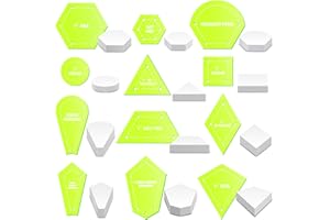 Cinnvoice 612 Pcs Patchwork Paper Piecing Supplies 12 Shapes Acrylic Patchwork Templates Set with 600 Pcs Paper Piecing for Sewing Dresden Plate Triangle Hexagon Quilting Template (Yellow Green)