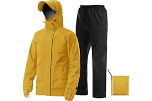 iCreek Rain Suit Waterproof Jacket with Pants 2 Pieces Breathable Lightweight Packable Raincoat with Hooded Rain Gear Unisex