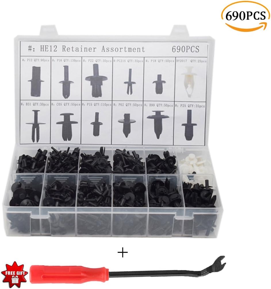 Car Body Fasteners Retainers Push Pin Rivet Trim Panel Fastener Clip Moulding Assortments Set 690pcs