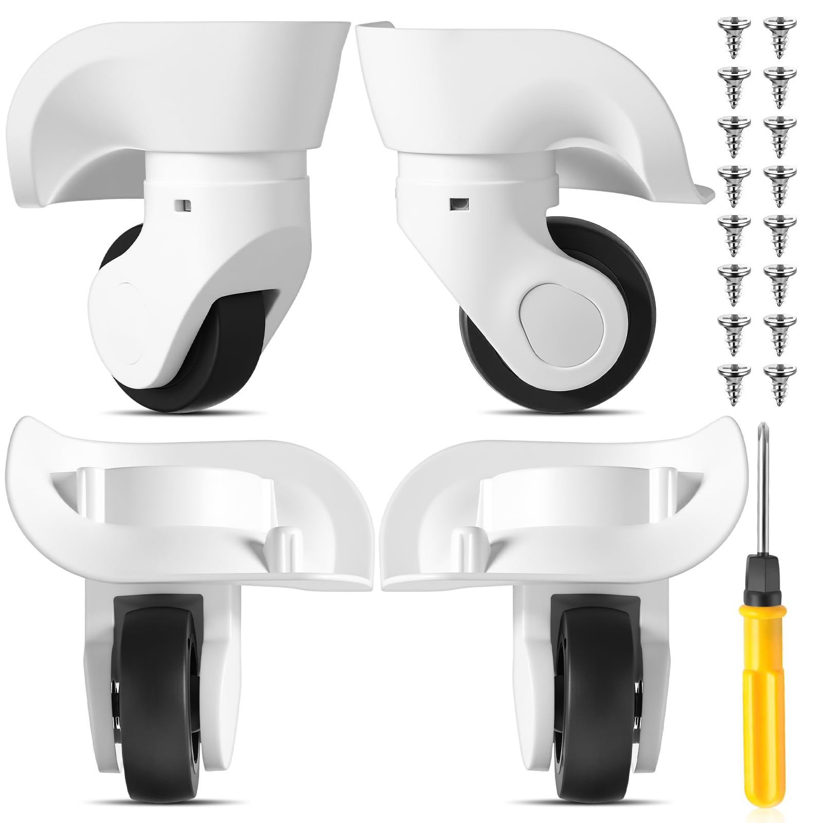Photo 1 of Silkfly 4 Pcs Luggage Wheels Replacement Travel Suitcase Caster Repair Kits with Screw Replacement Left and Right Wheels Mute Bearing Swivel for Luggage(White,Large)