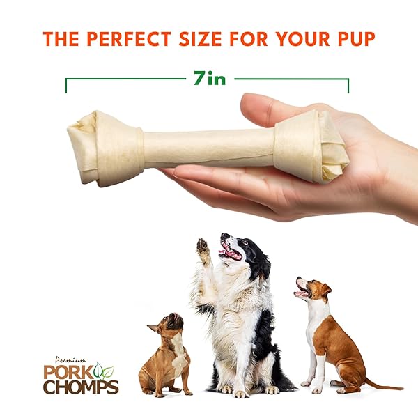 PORK CHOMPS BAKED PORK SKIN DOG CHEWS, 7-INCH KNOTS, 8 COUNT
