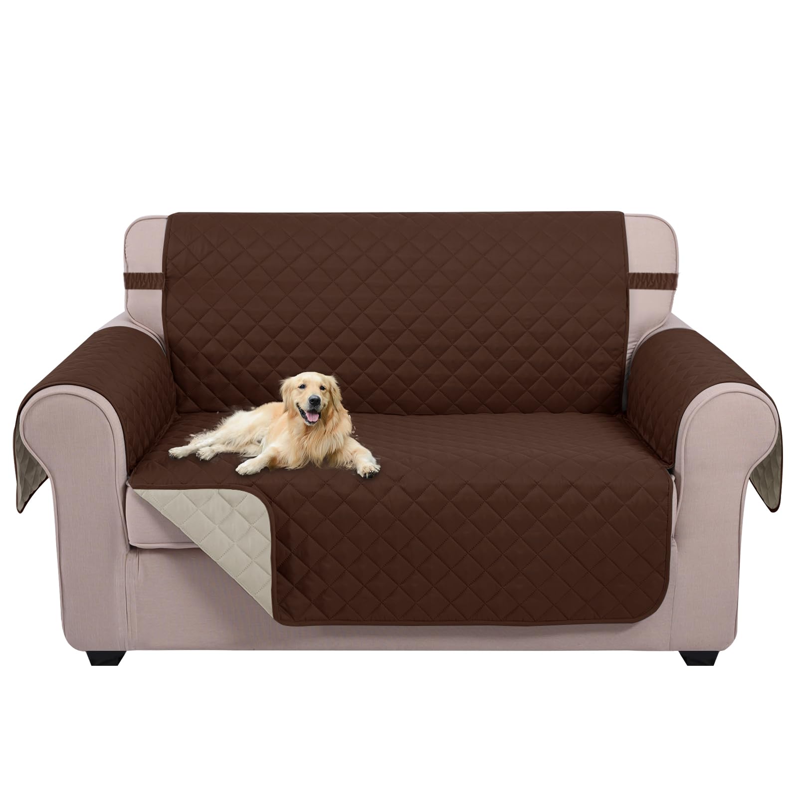 Photo 1 of U-NICE HOME Loveseat Sofa Cover Reversible Couch Cover for Dogs with Elastic Straps Water Resistant Furniture Protector for Pets Couch Cover for 2 Cushion Couch (Loveseat, Brown/Beige)