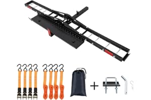 500LBS Heavy Duty Motorcycle Hitch Carrier with Ramp, Universal Dirt Bike Rack for Bicycle & Scooter, Includes 4X Tie-Down St