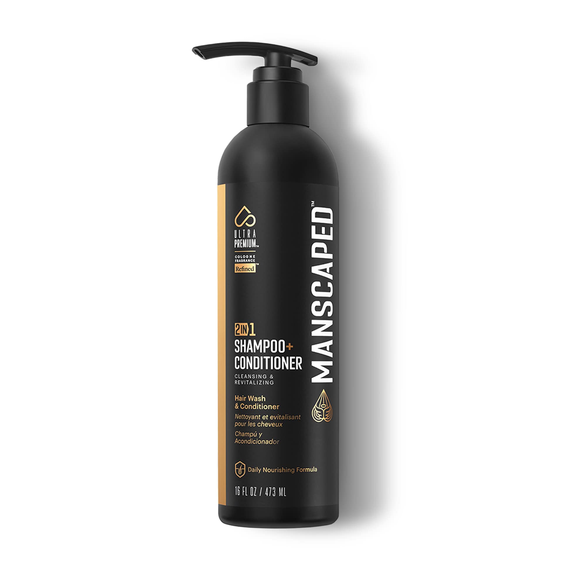 MANSCAPEDยฎ 2 In 1 Shampoo & Conditioner, UltraPremium Formula Infused with Sea Kelp, Coconut Water, Aloe for Nourishing and Hydrating Hair (16 oz Bottle)